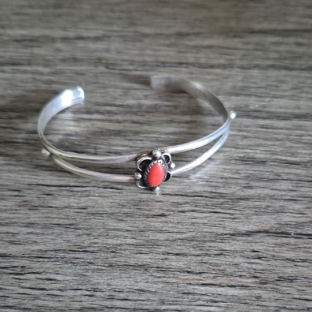 Silver and Red Stone Bracelet